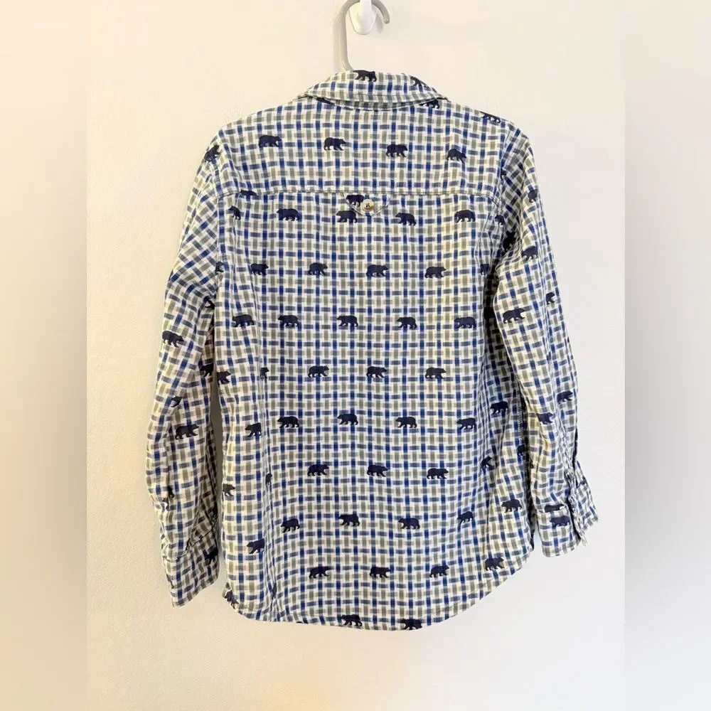 Hatley Boys Gingham Button Down with Bears - Size 7